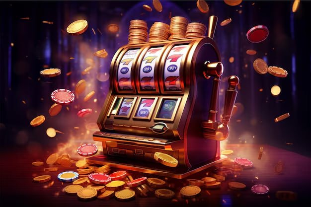 Ilustrasi permainan kasino online dengan slot dan live casino di flokitoto